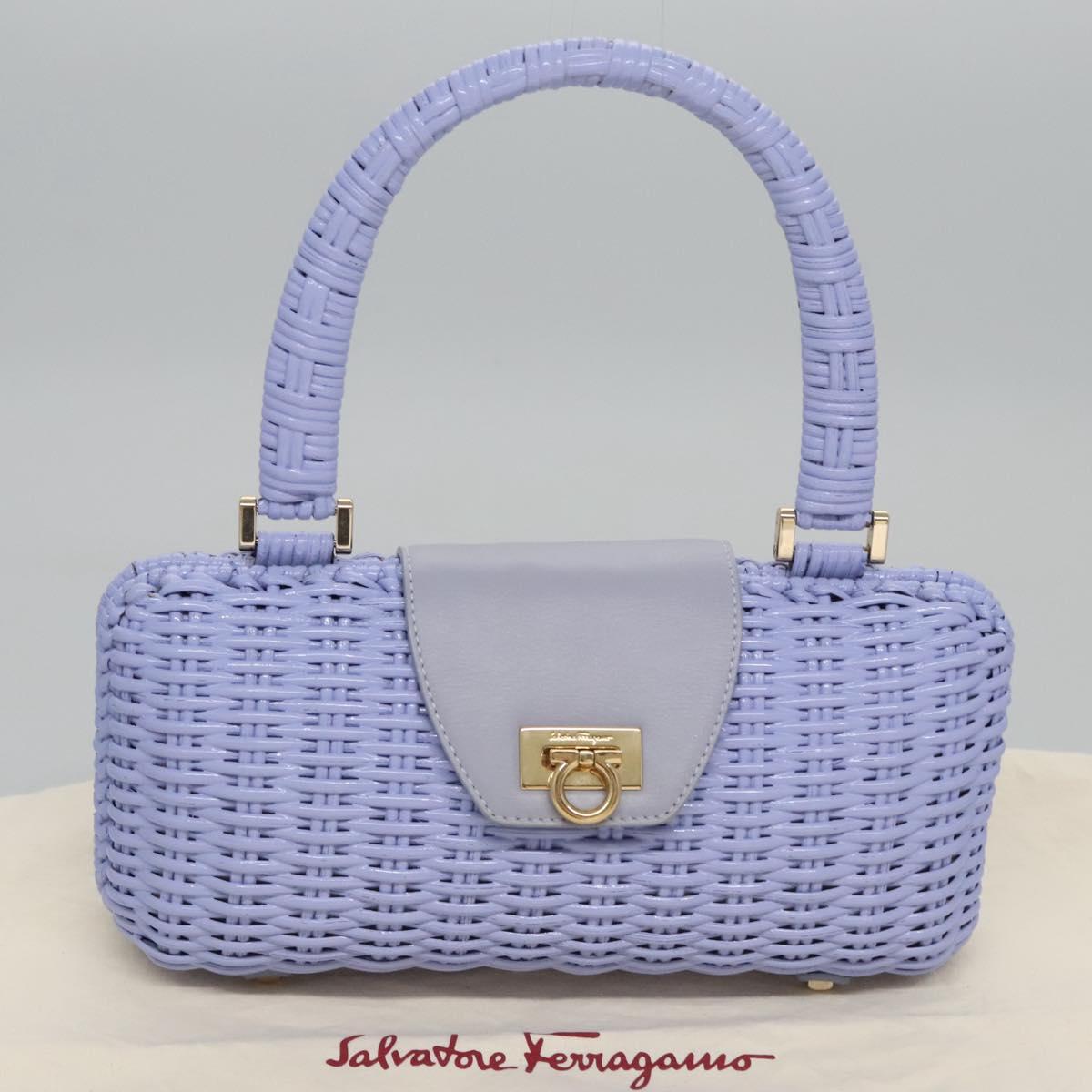 Salvatore Ferragamo パープル ゴールド サルヴァトーレ・フェラガモ ガンチーニ ハンドバッグ ウィッカー