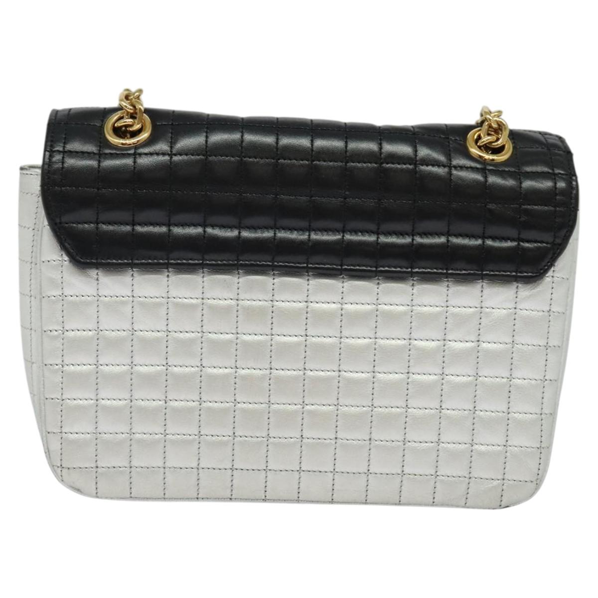 CELINE チェーンショルダーバッグ レザー シルバー ブラック ゴールド