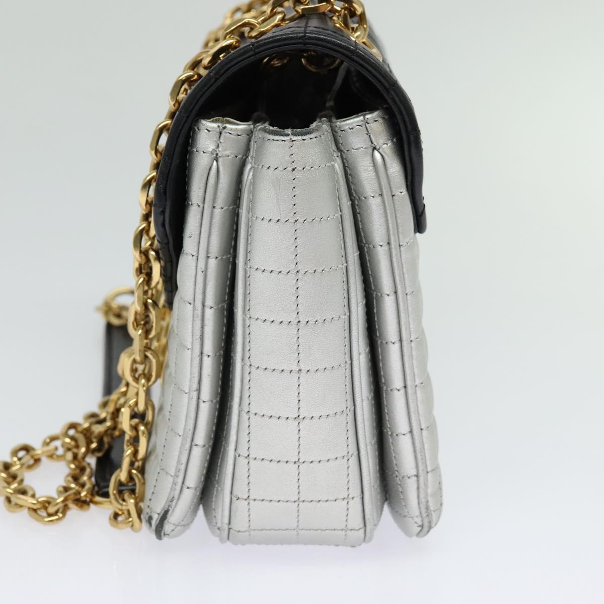 CELINE チェーンショルダーバッグ レザー シルバー ブラック ゴールド