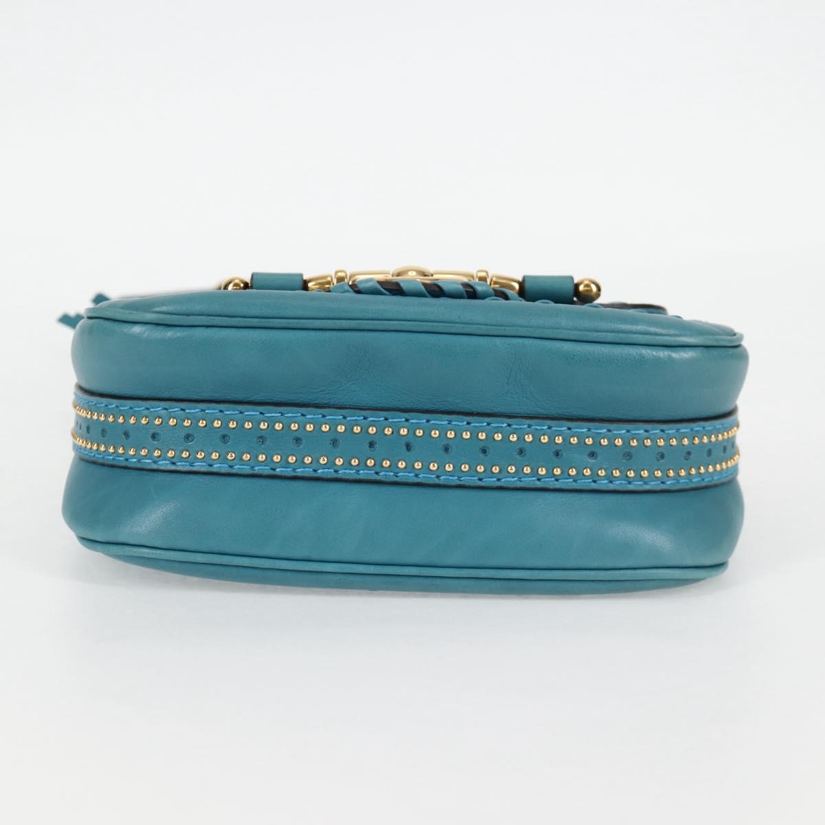 GUCCI バンブー ショルダーバッグ レザー ブルー ゴールド 263956 正規
