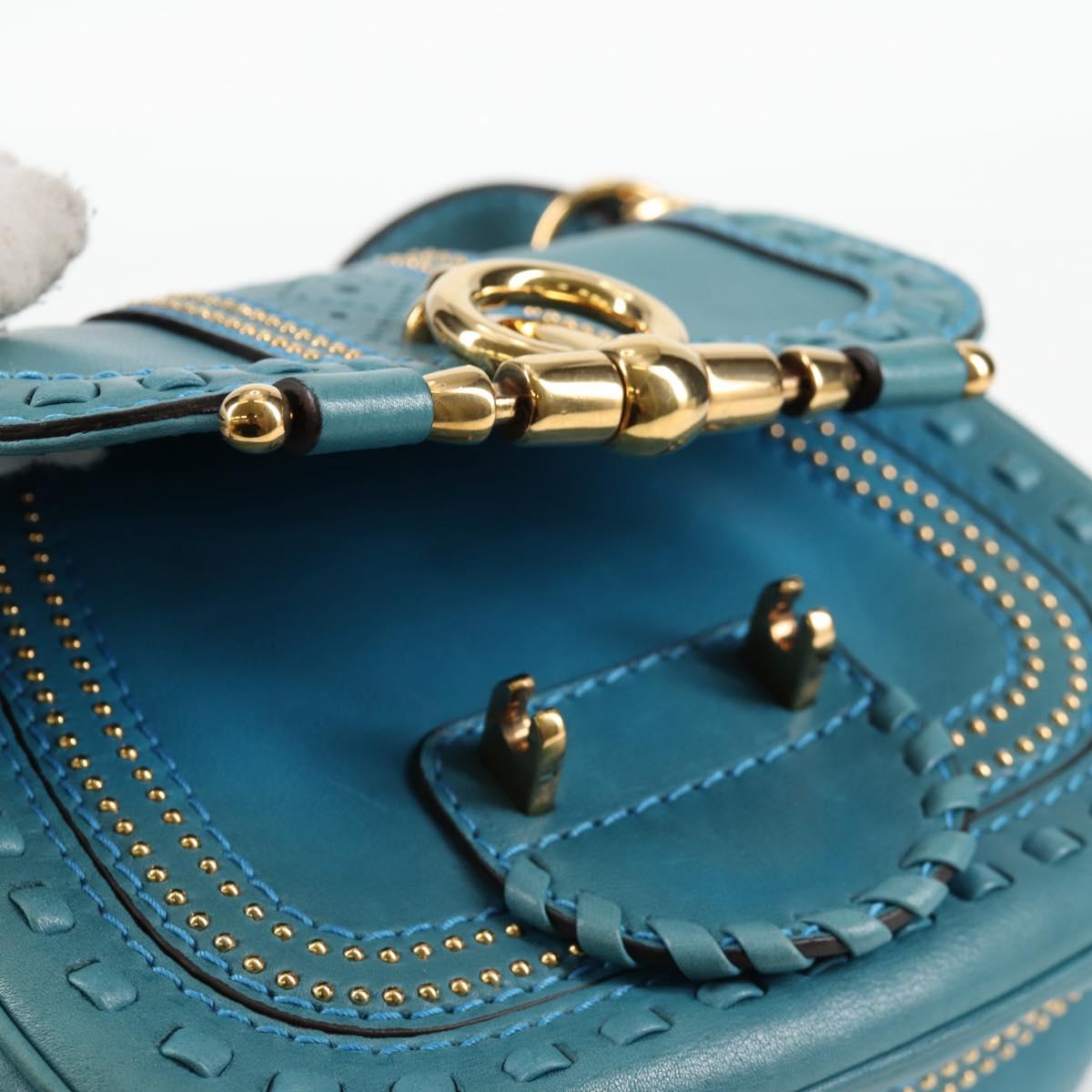 GUCCI Bamboo Shoulder Bag Leather Blue Gold 263956 Auth 124631V