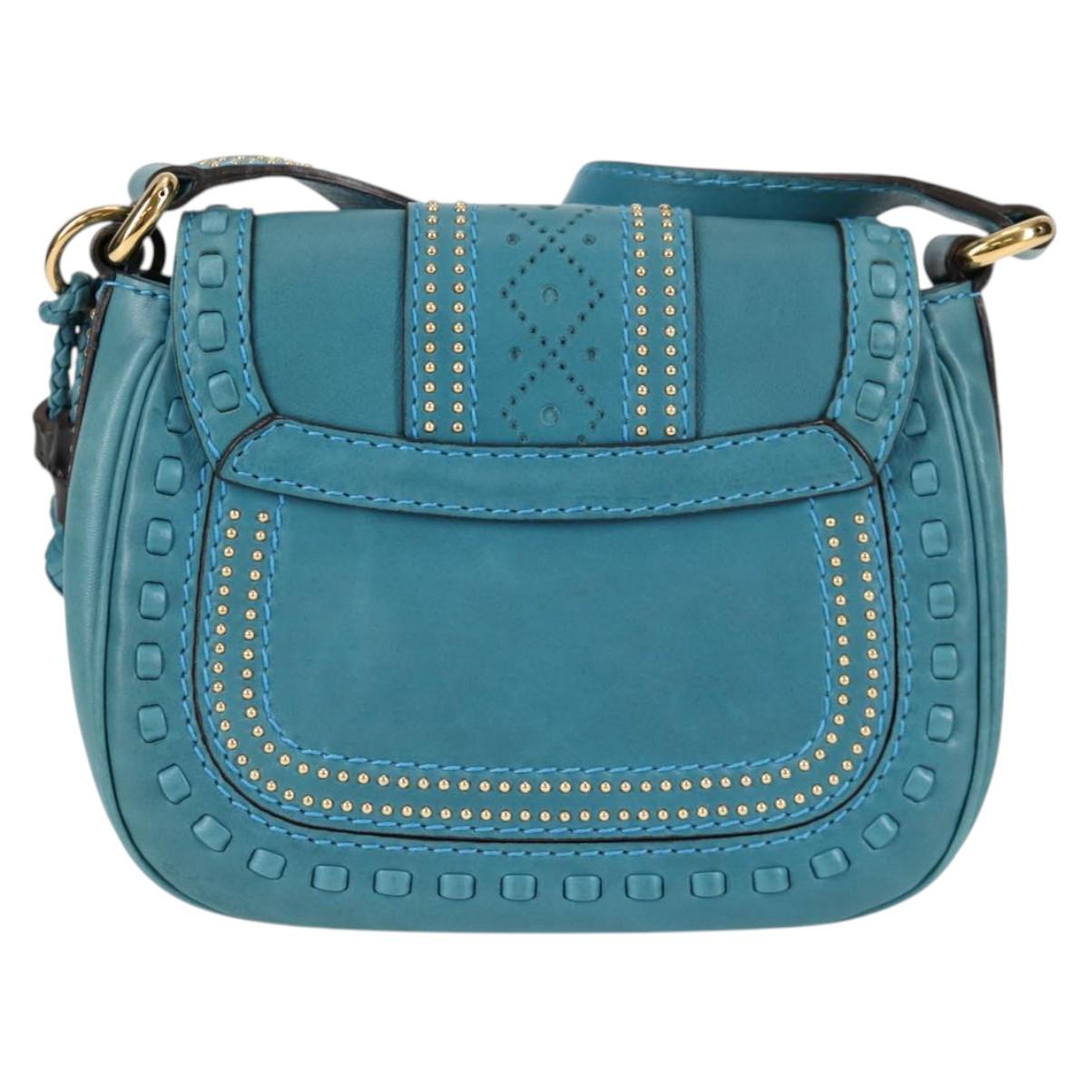 GUCCI Bamboo Shoulder Bag Leather Blue Gold 263956 Auth 124631V