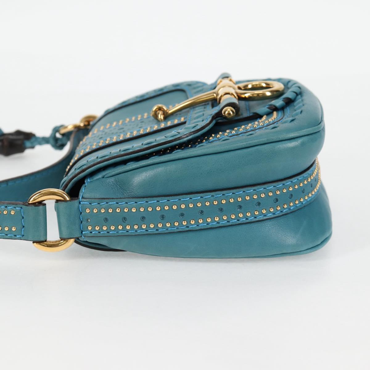 GUCCI バンブー ショルダーバッグ レザー ブルー ゴールド 263956 正規