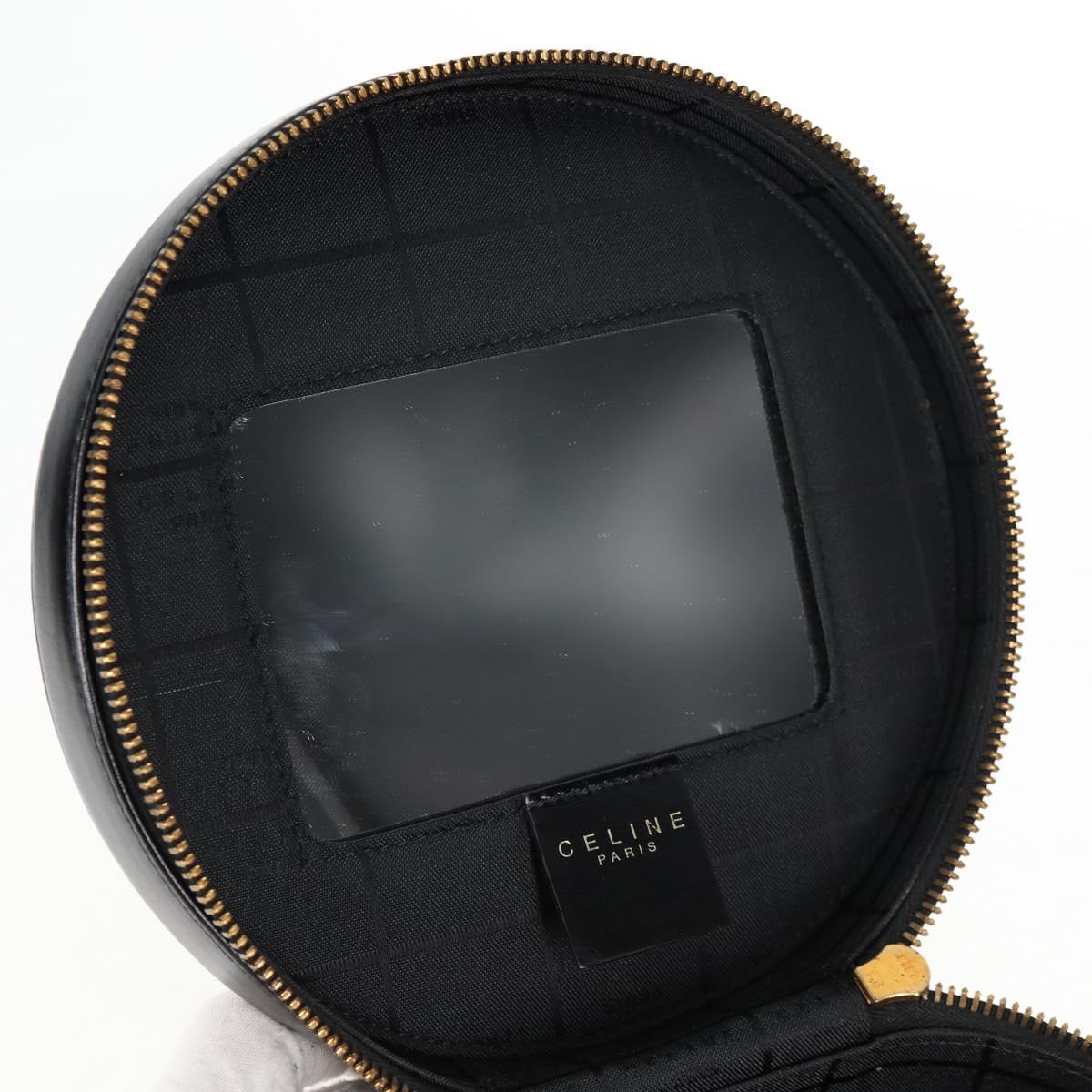 CELINE Vanity Cosmetic Pouch Leather Black Gold Auth 125415V