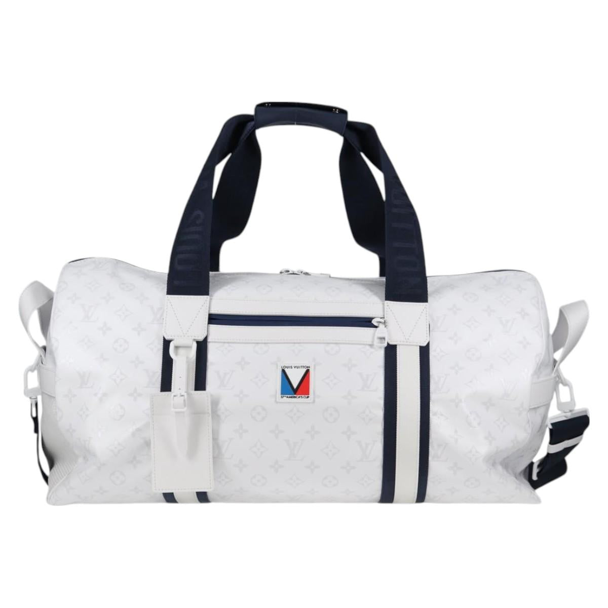 LOUIS VUITTON Monogram Storm Keepall Sports Boston Bag White