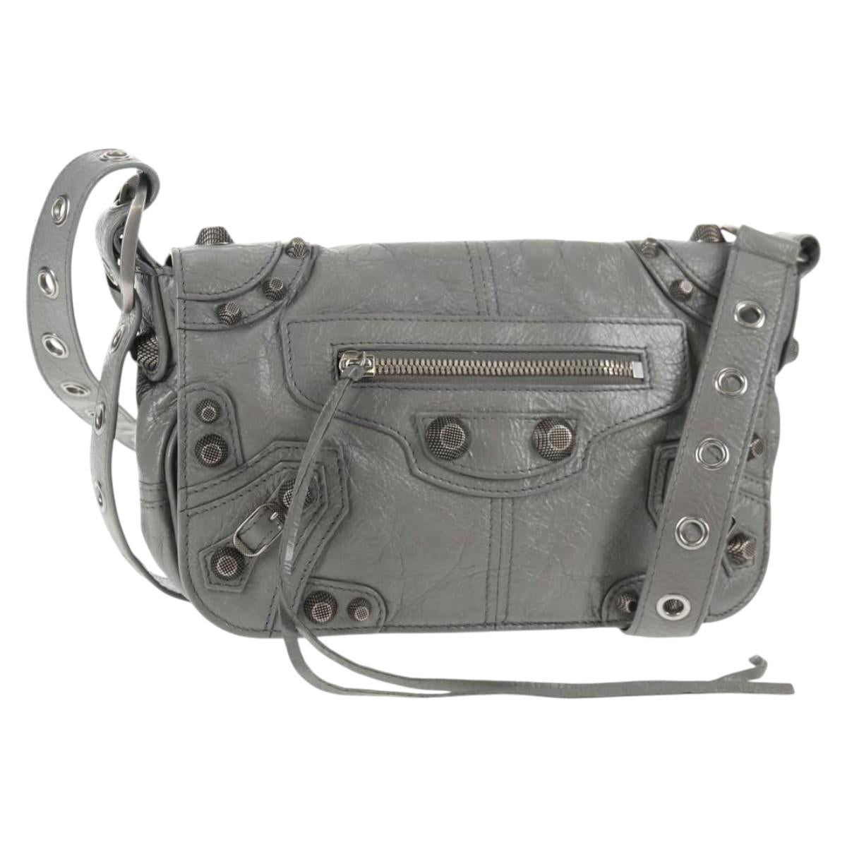 BALENCIAGA PARIS ブローグレザー 2WAYバッグ グレー BALENCIAGA Flap Bag XS Shoulder Bag Leather 2way Gray Silver