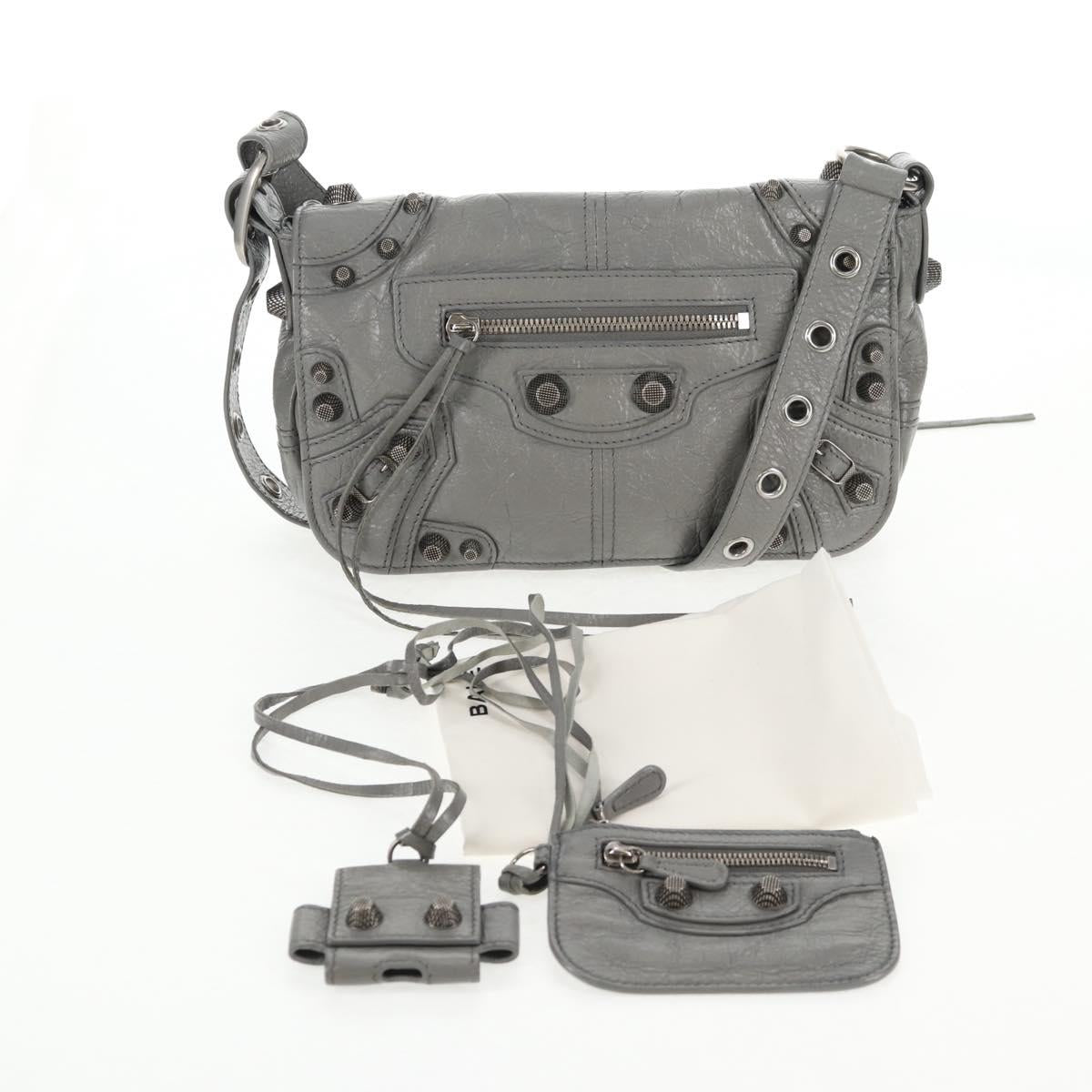 BALENCIAGA Flap Bag XS Shoulder Bag Leather 2way Gray Silver