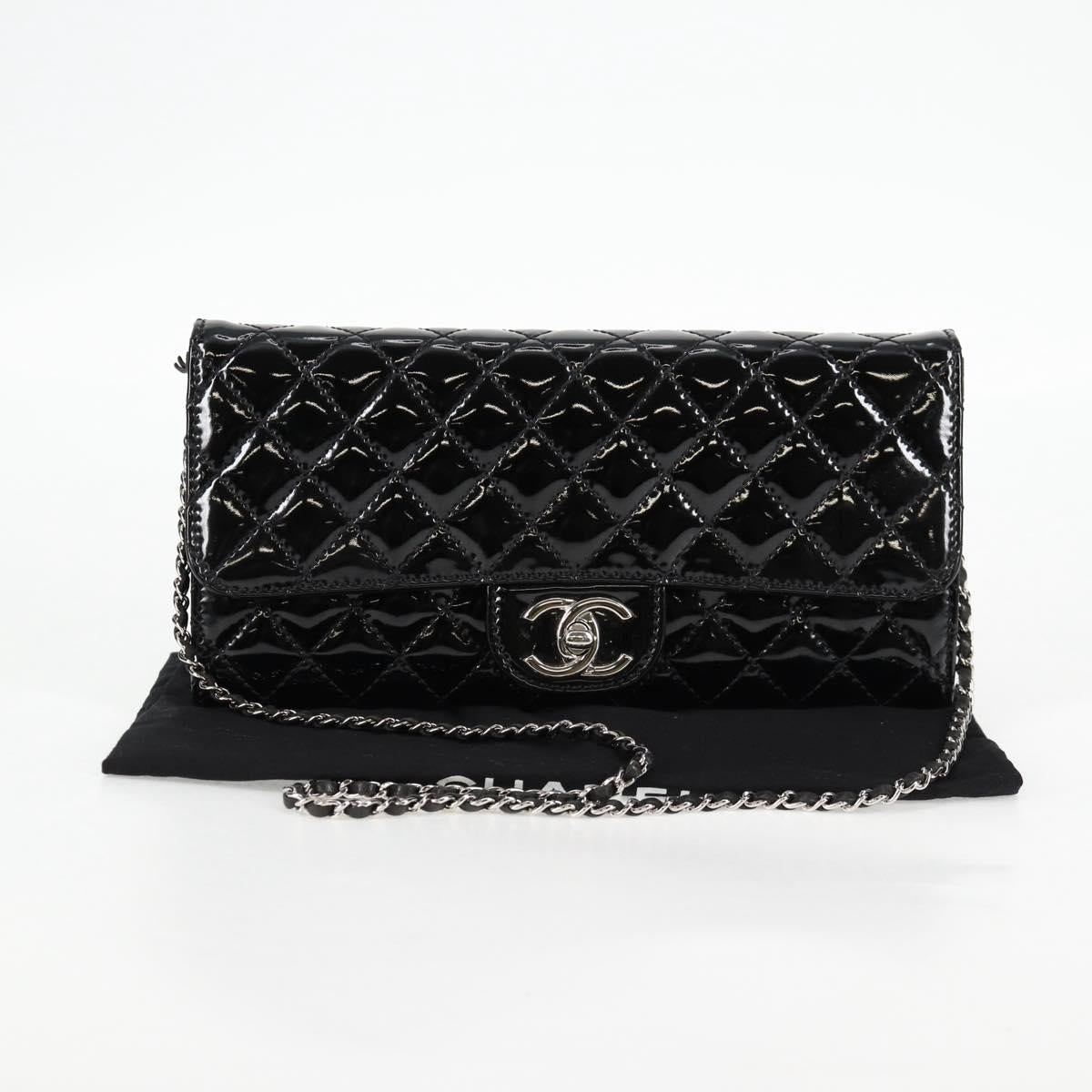 美品CHANEL マトラッセ チェーンウォレット パテントレザー CHANEL マトラッセ チェーンウォレット パテントレザー ブラック