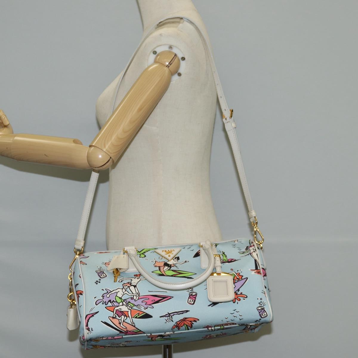 PRADA ハンドバッグ PRADA ハンドバッグ キャンバス 2way ライトブルー ゴールド 正規品