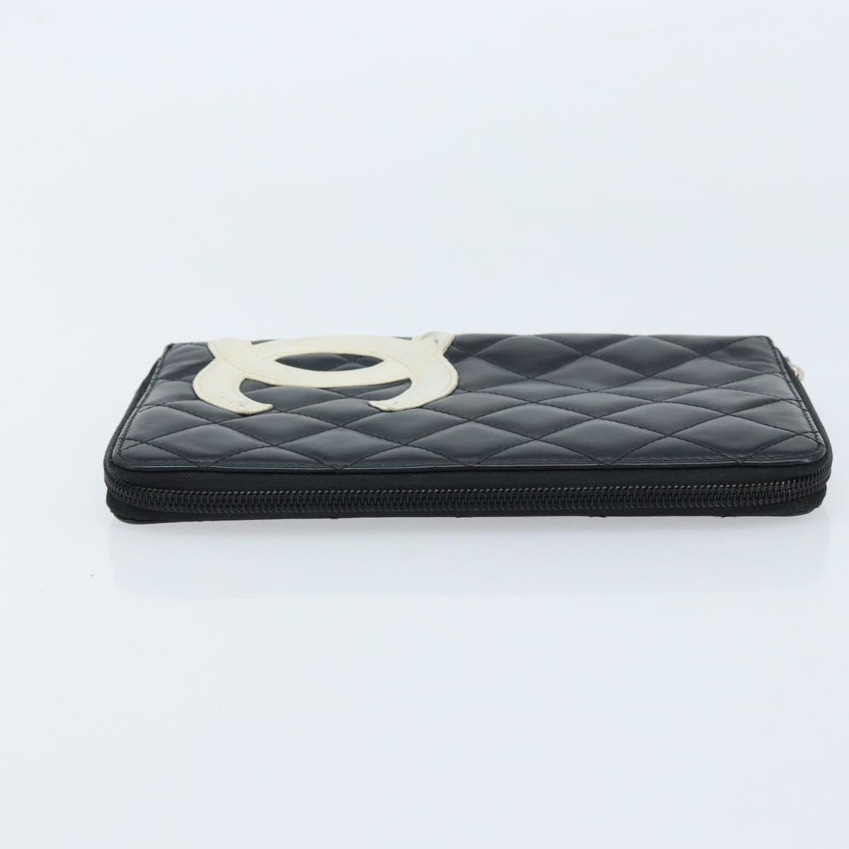 CHANEL カンボンライン オーガナイザー 長財布 レザー 黒 シルバー