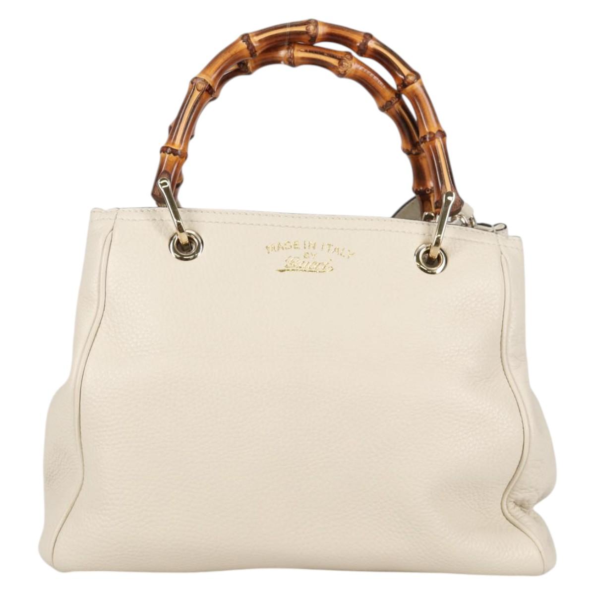 GUCCI バンブーハンドバッグ レザー 2way ホワイトゴールド 336032