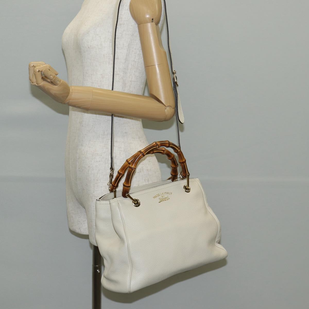 GUCCI バンブーハンドバッグ レザー 2way ホワイトゴールド 336032