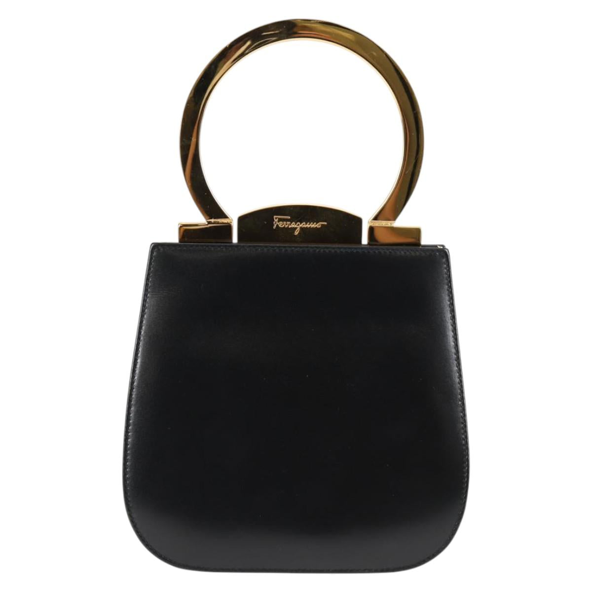 【良品！✨】Salvatore Ferragamo ショルダーバッグ ハンド 黒 サルヴァトーレ フェラガモ ガンチーニ ハンドバッグ レザー ブラック