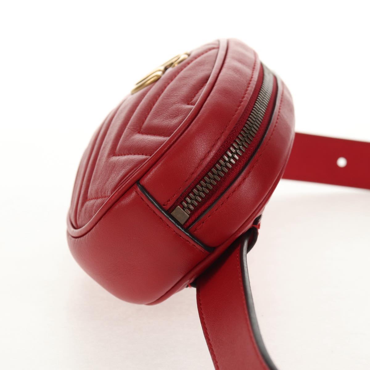 GUCCI GGマーモント ウエストバッグ レザー レッドゴールド 476434