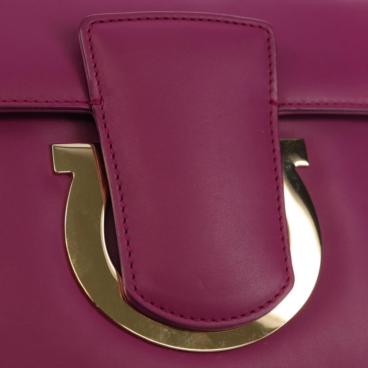 Salvatore Ferragamo Chain Shoulder Bag Leather Purple Gold Auth
