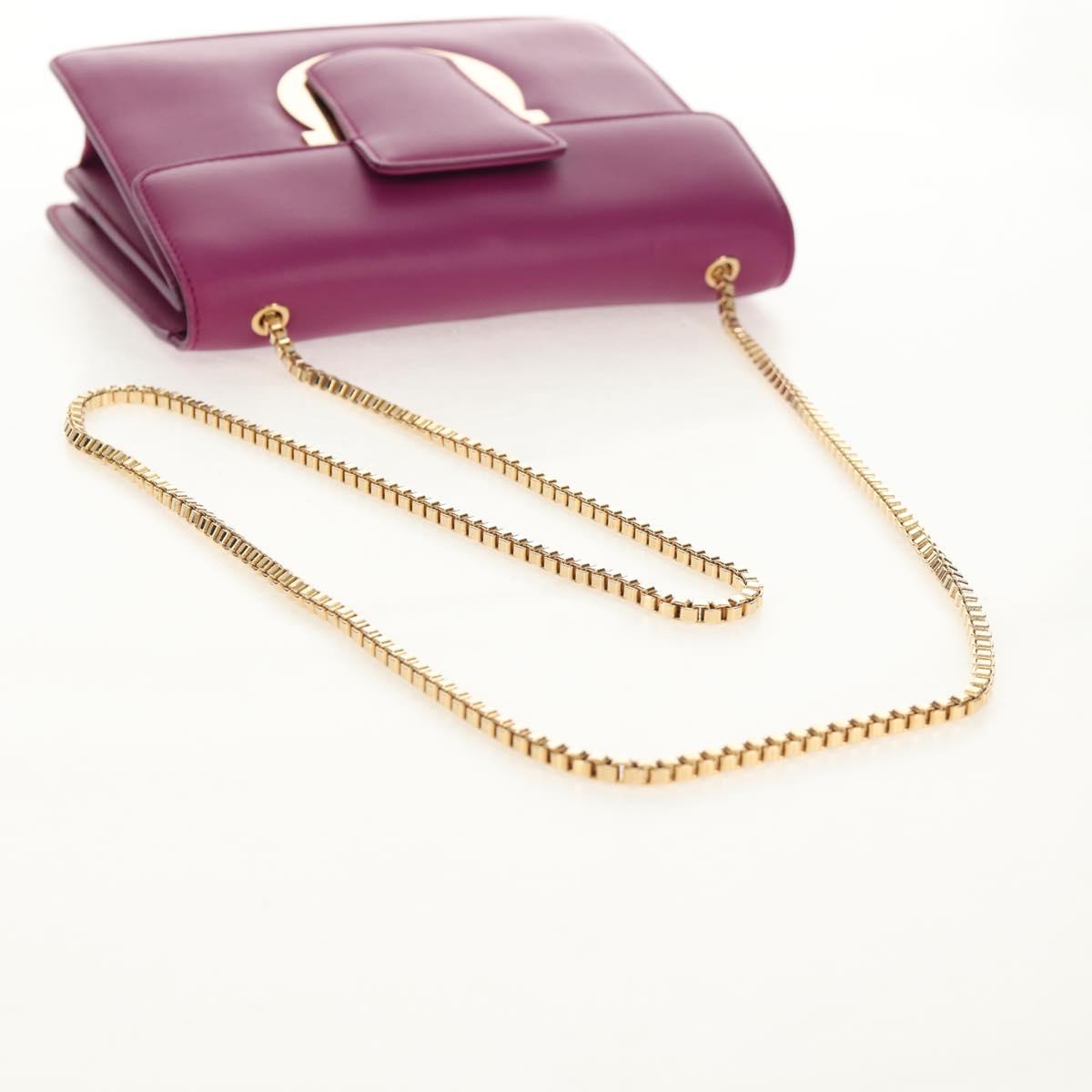 Salvatore Ferragamo Chain Shoulder Bag Leather Purple Gold Auth