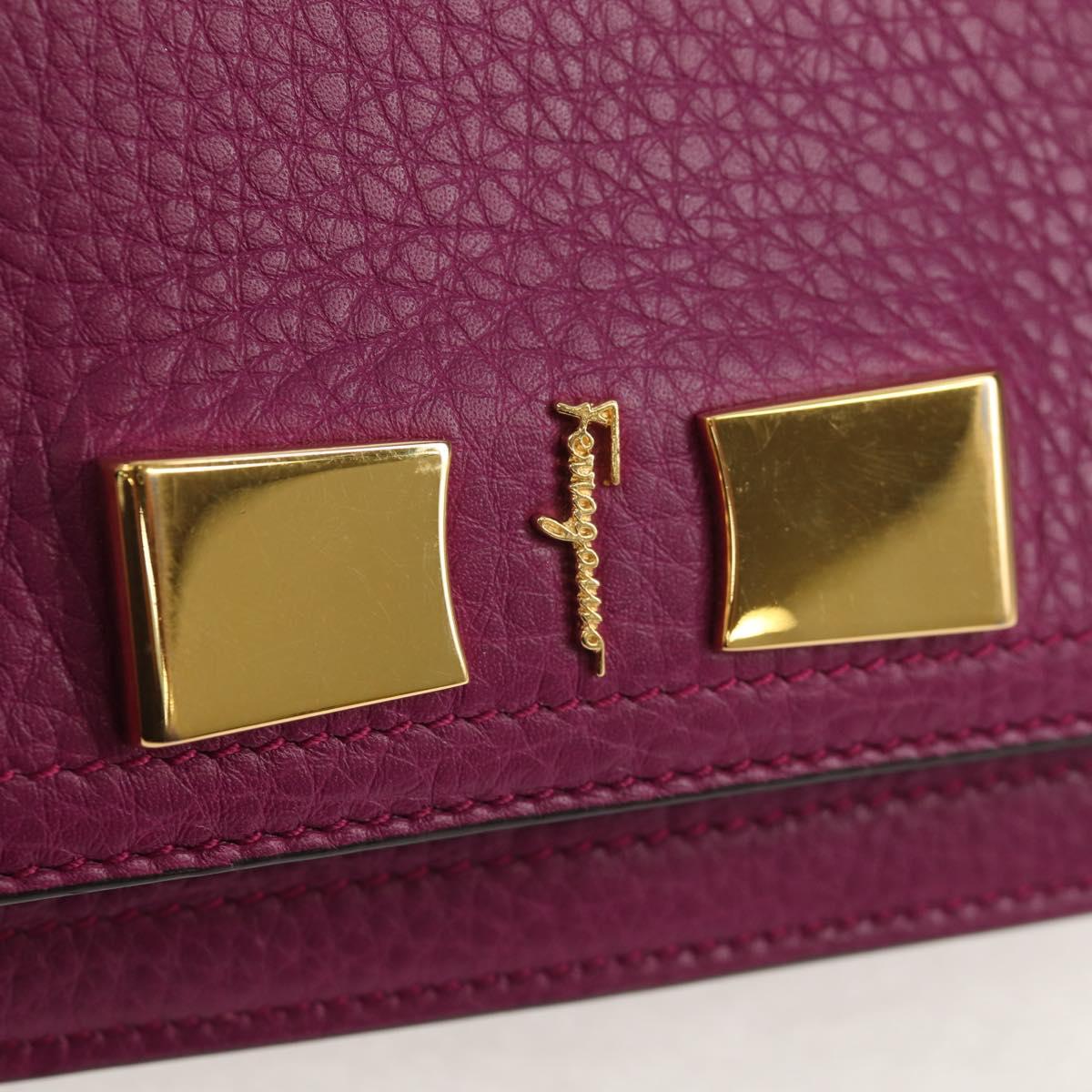 Salvatore Ferragamo Chain Gancini Shoulder Bag Leather Purple Gold