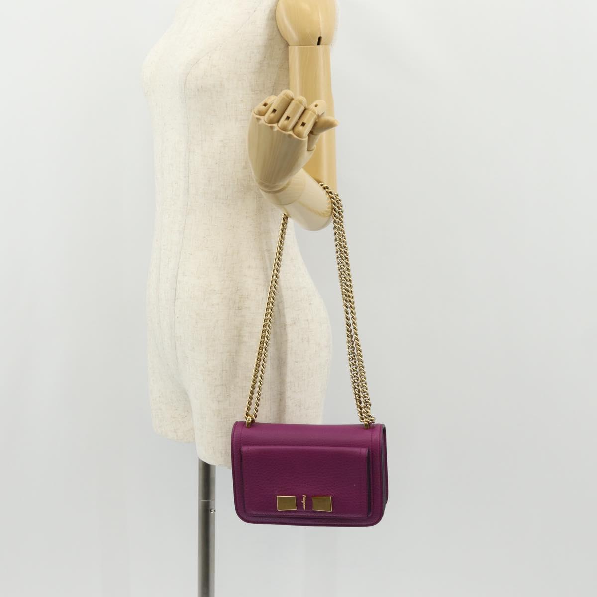 Salvatore Ferragamo パープル ゴールド Salvatore Ferragamo Chain Gancini Shoulder Bag Leather Purple Gold
