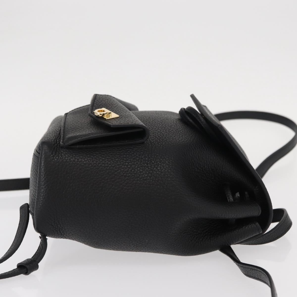 Salvatore Ferragamo Gancini Backpack Leather Black Gold Auth