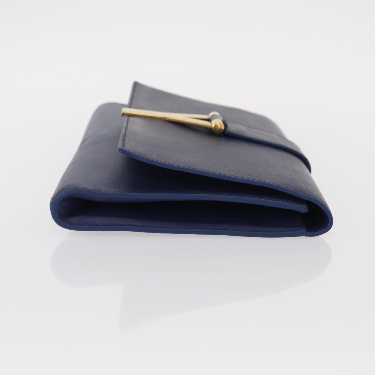 yu38出品 SAINT LAURENT Y line Clutch Bag Leather Blue Gold Auth 157238V
