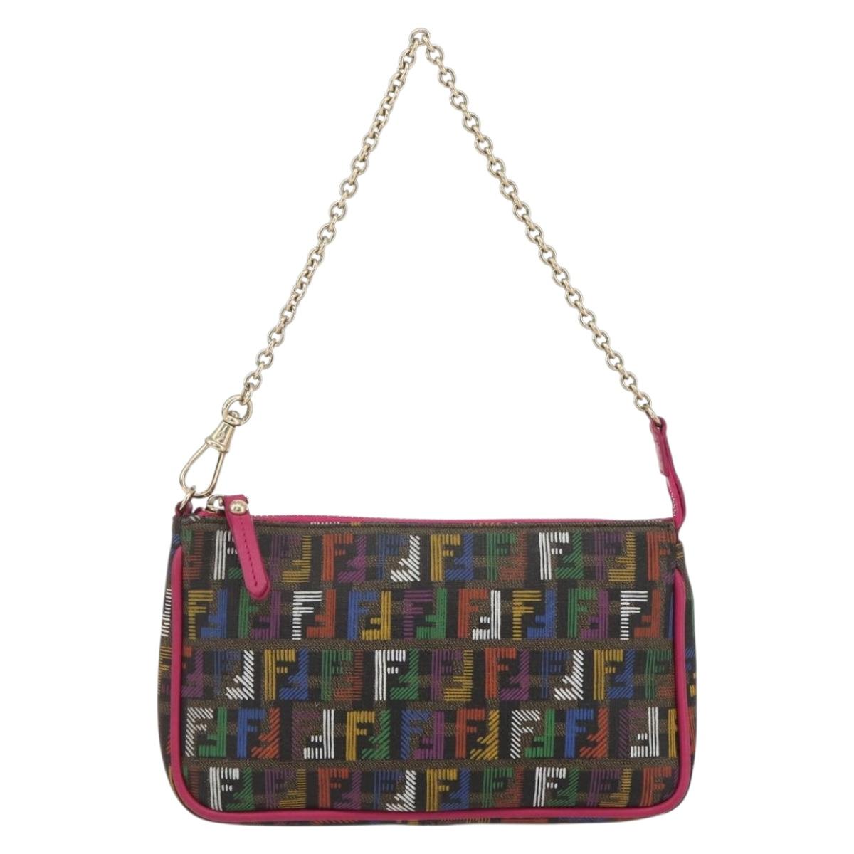 FENDI Zucchino Canvas Accessory Pouch Multicolor Gold Auth 159466V