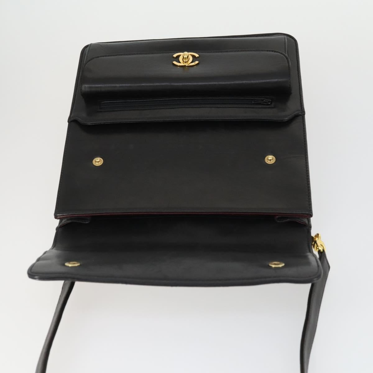 CHANEL Matelasse Chain Shoulder Bag Lamb Skin Black Gold CC Auth