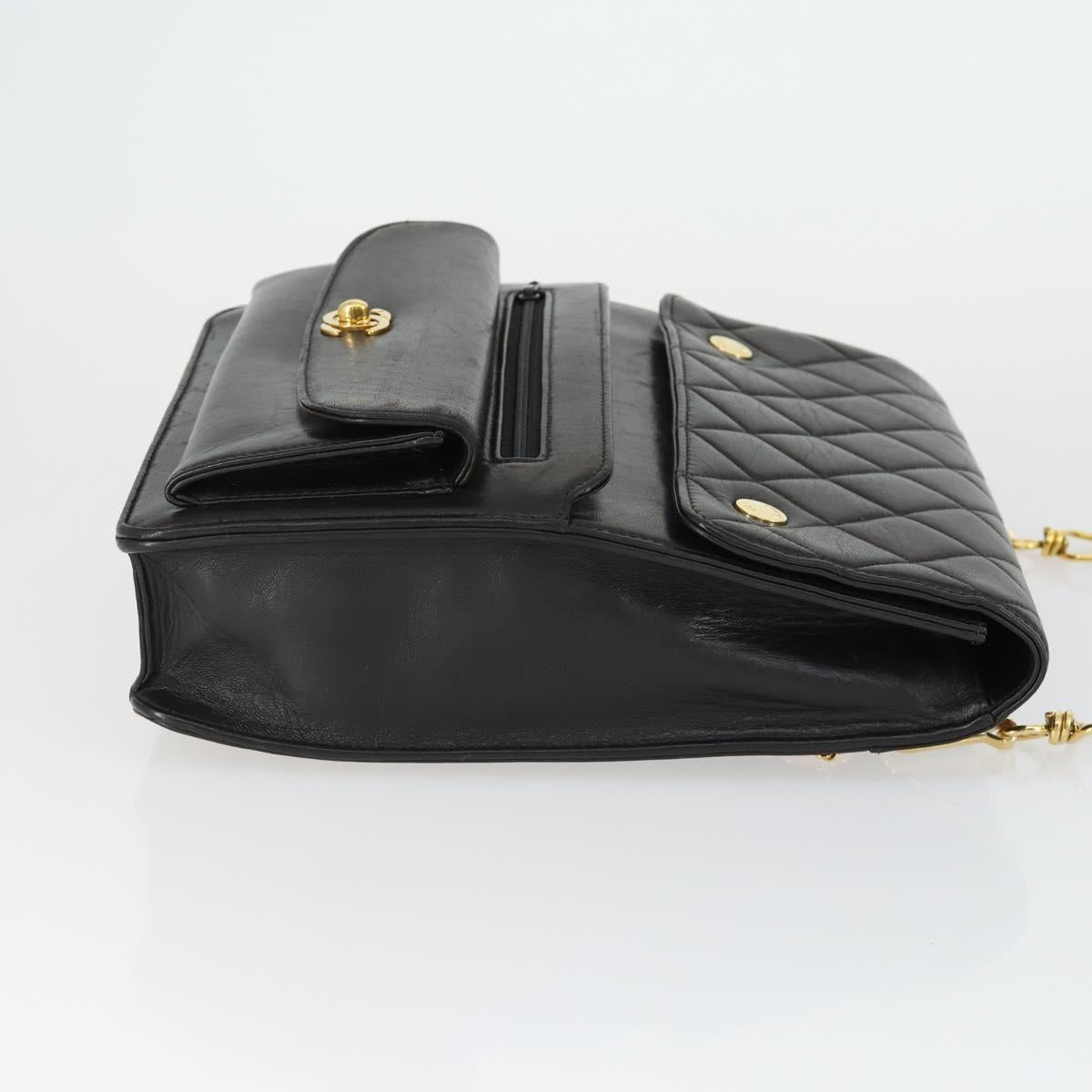 CHANEL Matelasse Chain Shoulder Bag Lamb Skin Black Gold CC Auth