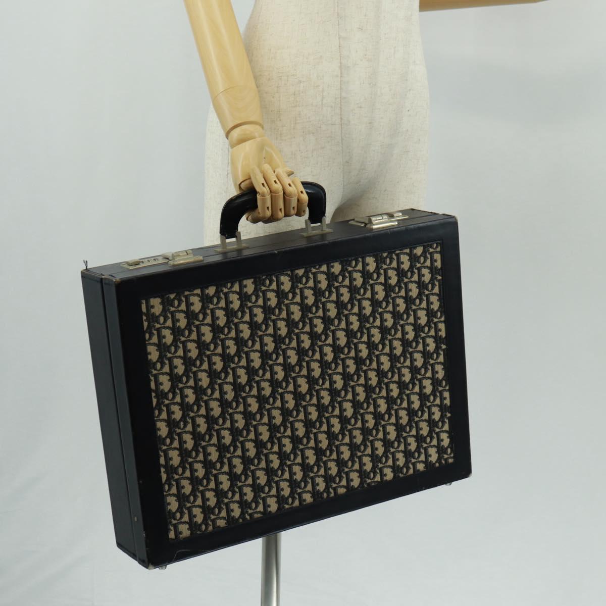 Christian Dior Attache Case Trotter Canvas Trunk Navy Silver Auth