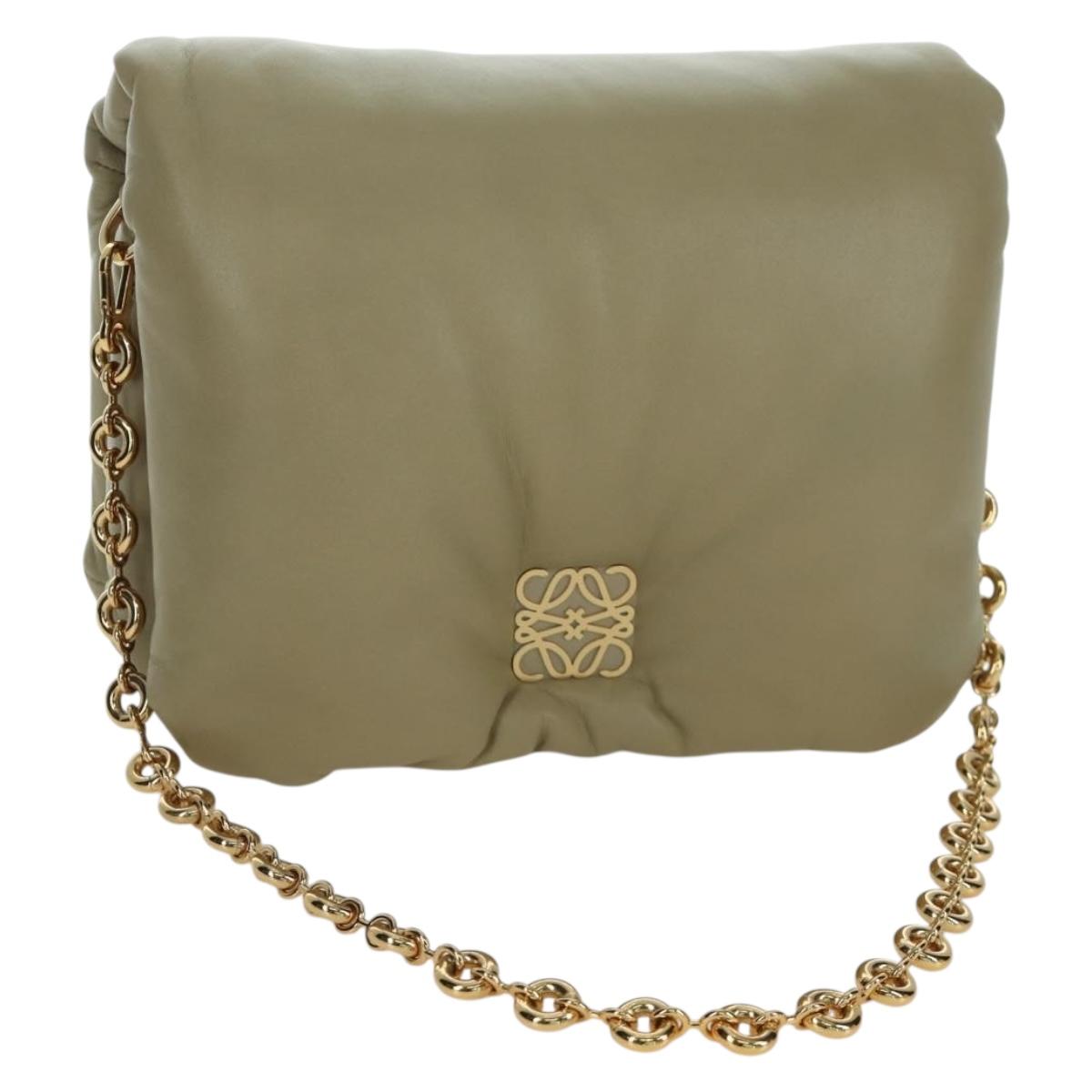 LOEWE Puffer Goya Bag Shoulder Bag Leather Green Gold Auth