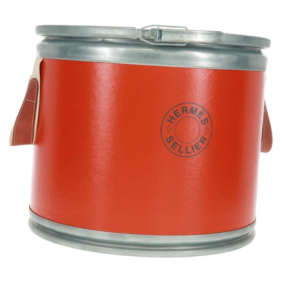 HERMES Saddle box Accessory Case metal Orange H800108E 9J Auth