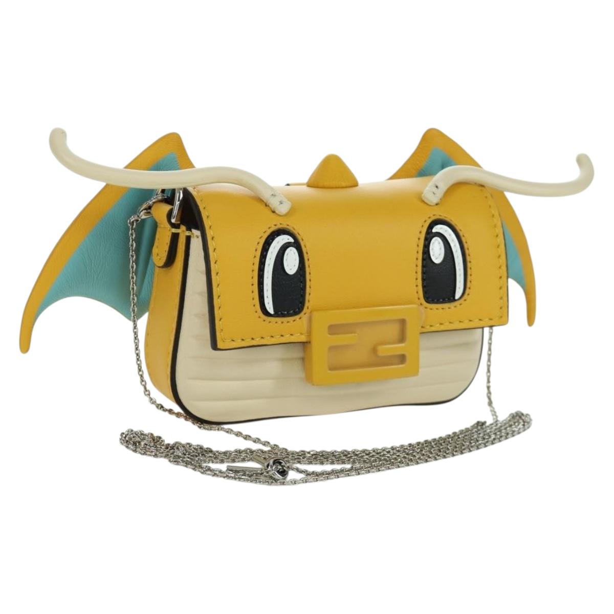 FENDI x FRGMT x POKÉMON Nano Bucket Dragon Bag Leather Yellow Auth