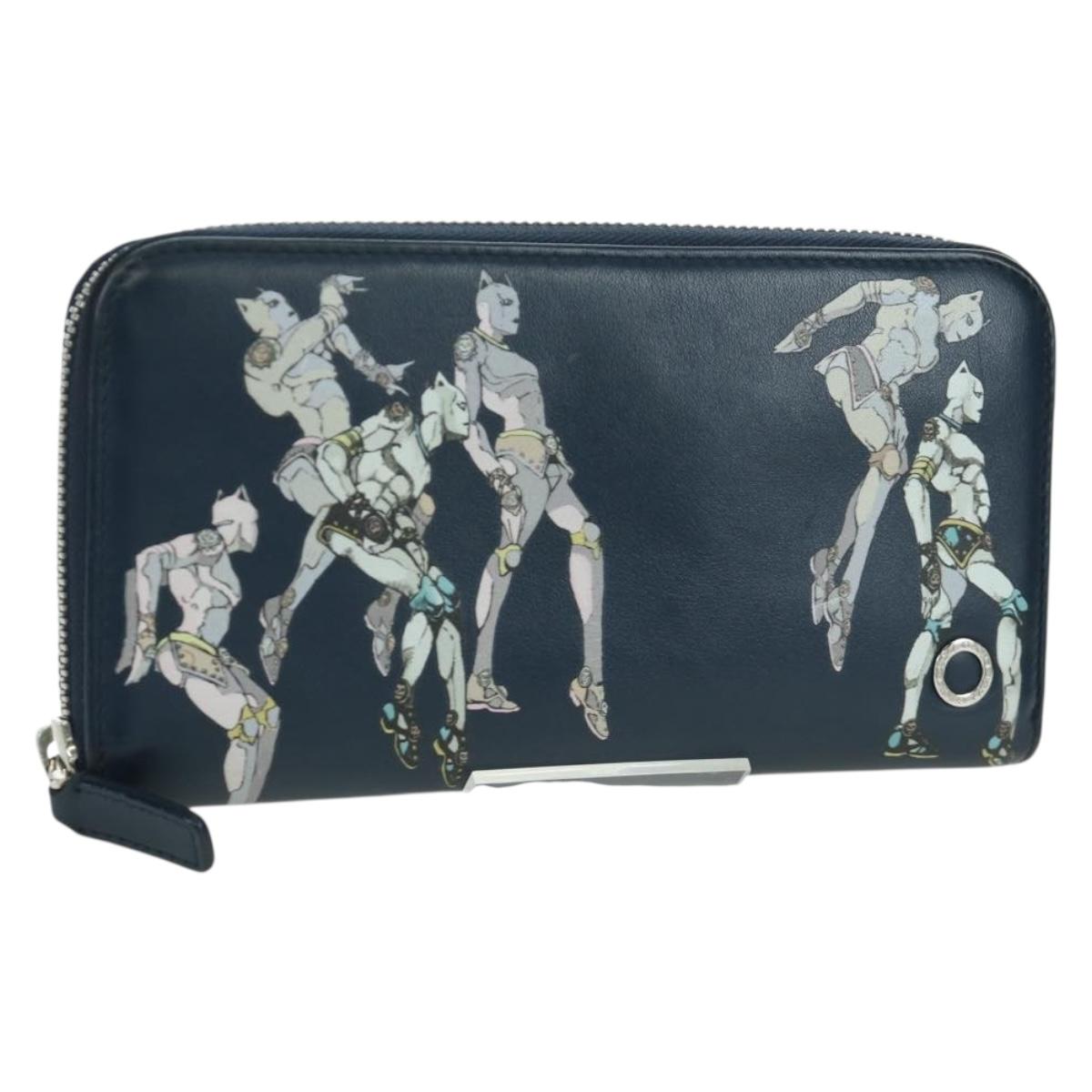 BVLGARI x JoJo's Bizarre Adventure Keeler Queen Wallet Navy Auth