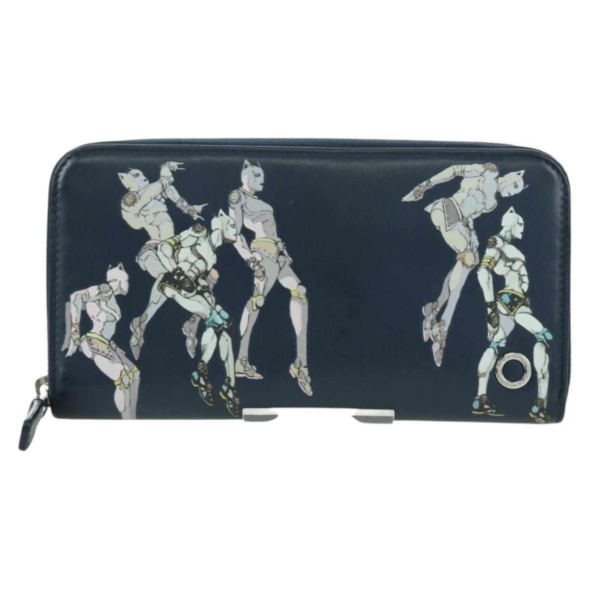 BVLGARI x JoJo's Bizarre Adventure Keeler Queen Wallet Navy Auth