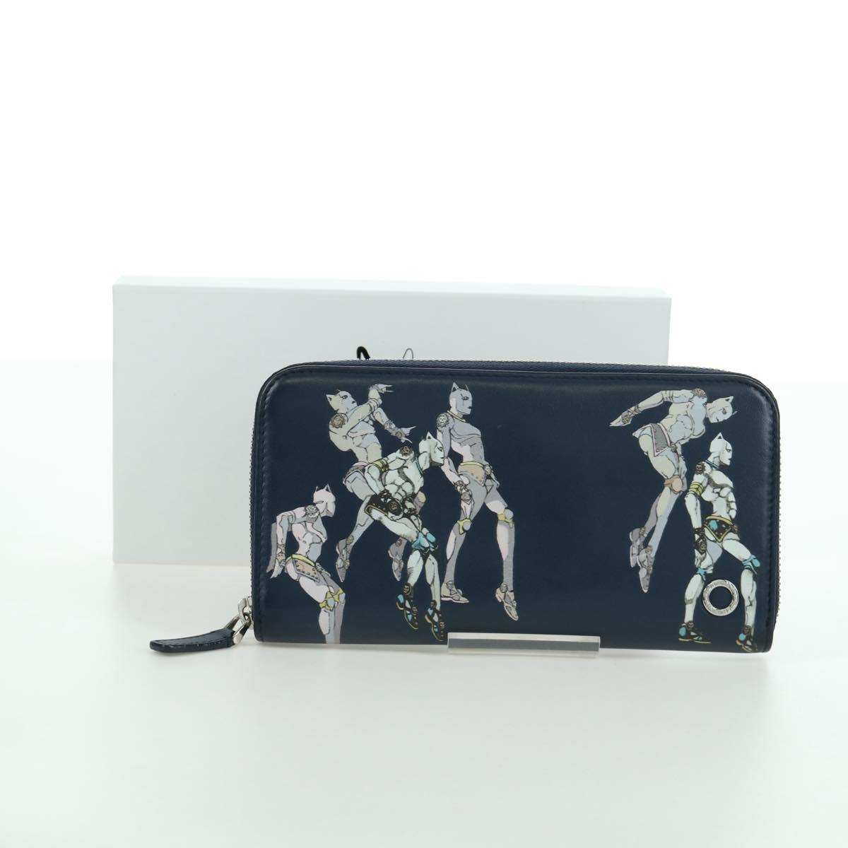 BVLGARI x JoJo's Bizarre Adventure Keeler Queen Wallet Navy Auth