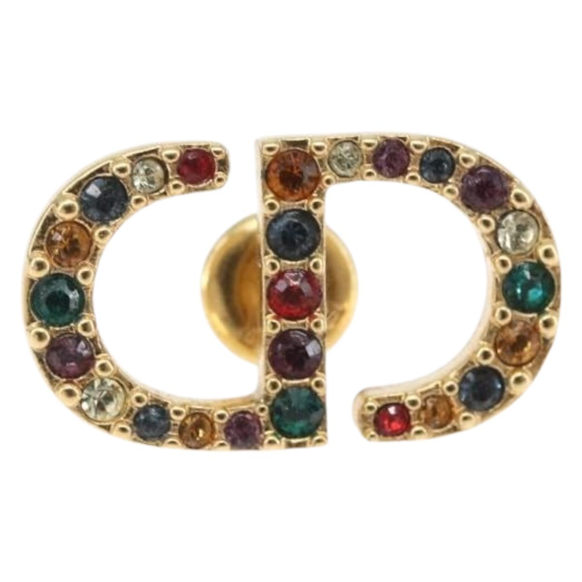 Christian Dior Rhinestone Pierce Earring metal Gold Tone Auth