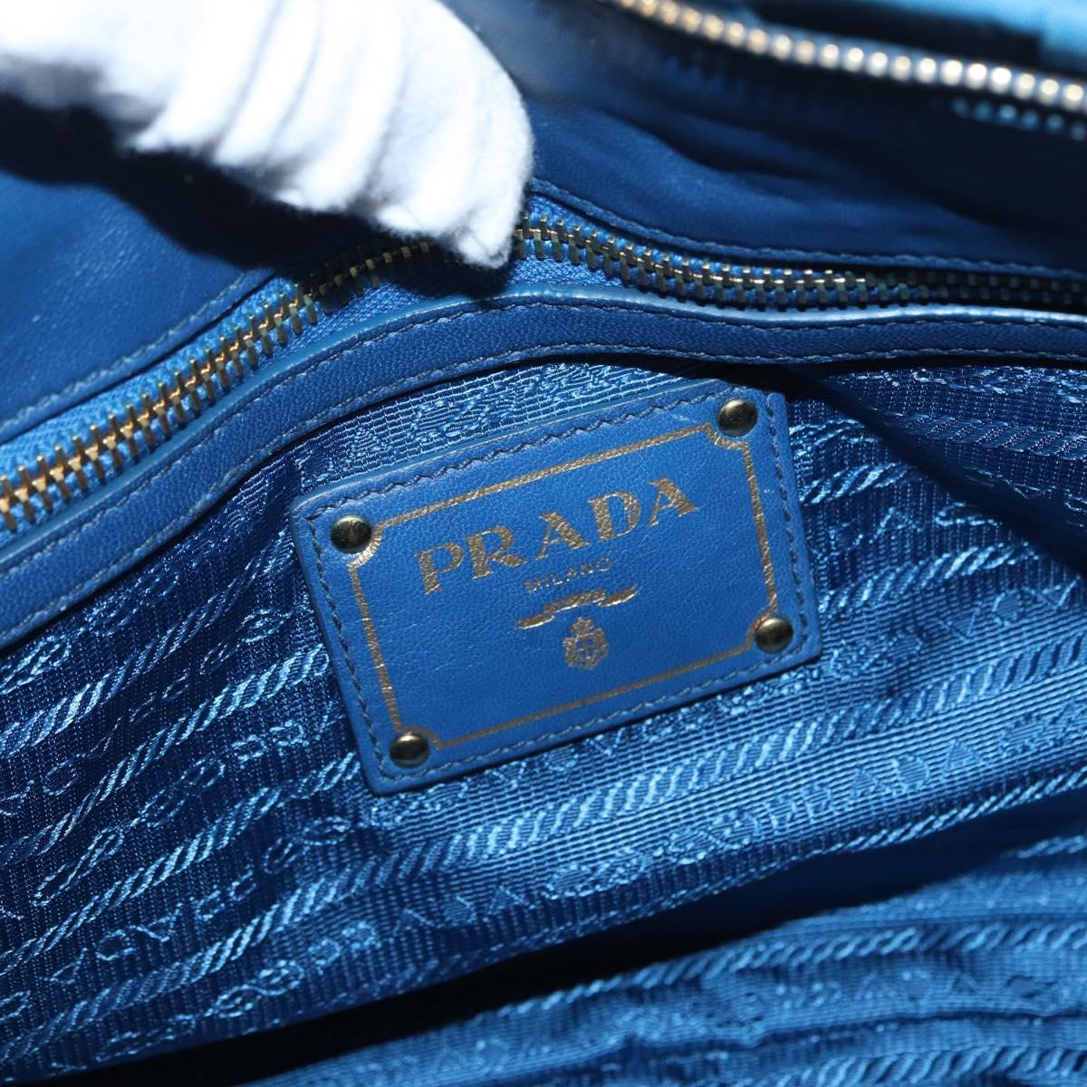 PRADA ギャザー ハンドバッグ ナイロン 2way ブルー ゴールド Auth