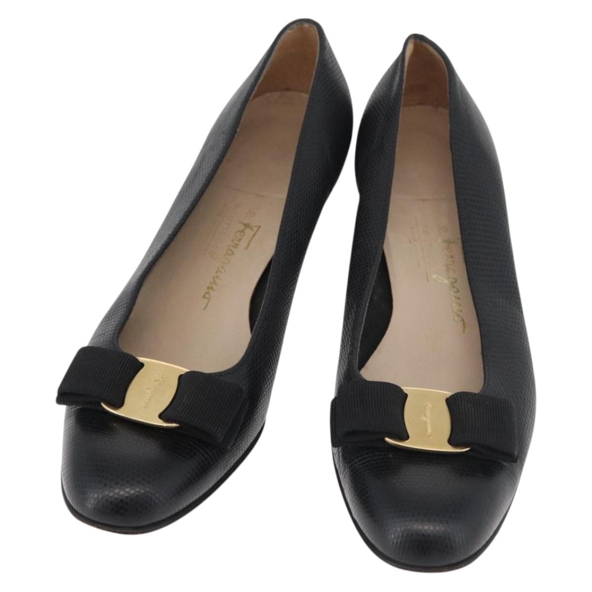 Salvatore Ferragamo Vara Ribbon Pumps Leather 7 1/2 Black Auth