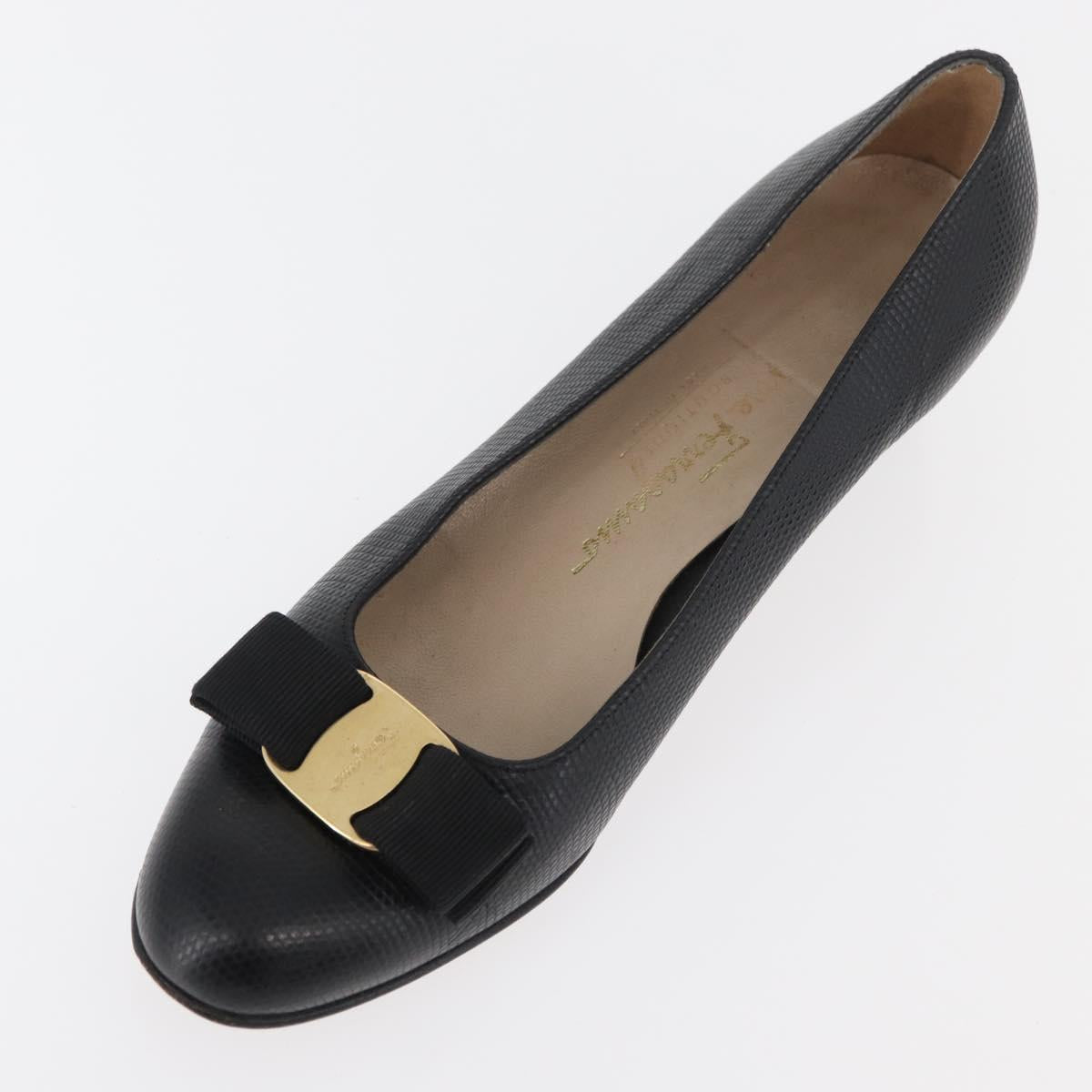 Salvatore Ferragamo Vara Ribbon Pumps Leather 7 1/2 Black Auth