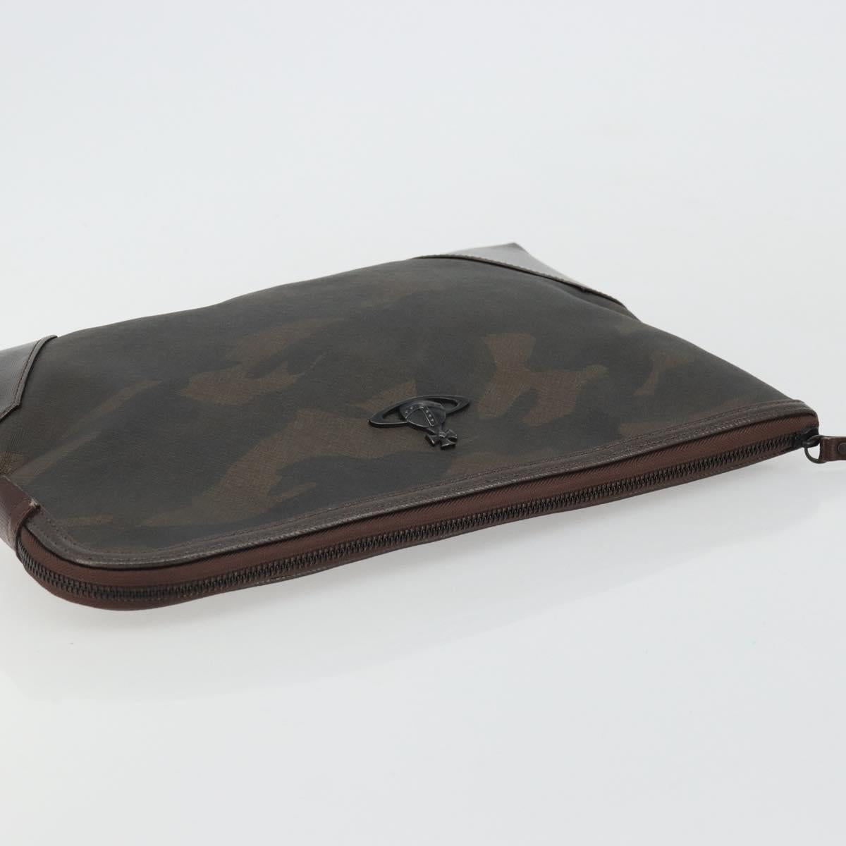 Vivienne Westwood Camouflage Clutch Bag PVC Canvas Brown Auth