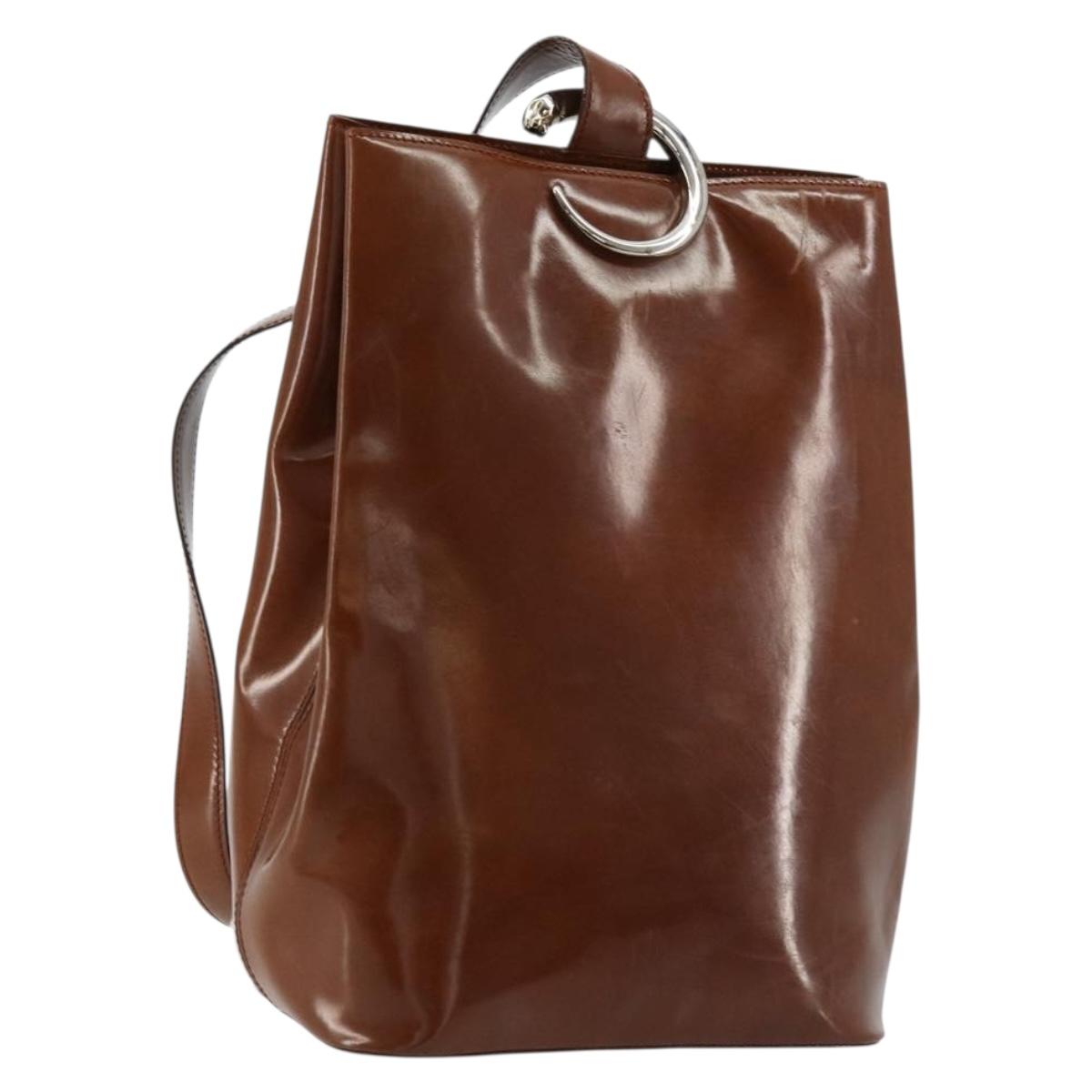 Cartier ダークブラウン レザー バッグ CARTIER PANTHERE Shoulder Bag Patent leather Brown Silver Auth