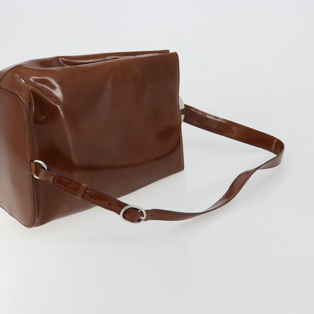 CARTIER PANTHERE Shoulder Bag Patent leather Brown Silver Auth