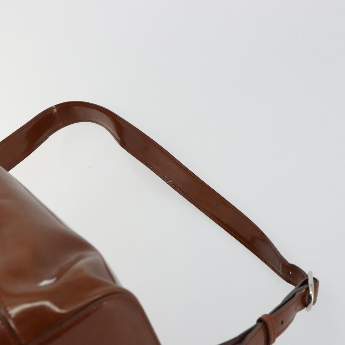 CARTIER PANTHERE Shoulder Bag Patent leather Brown Silver Auth