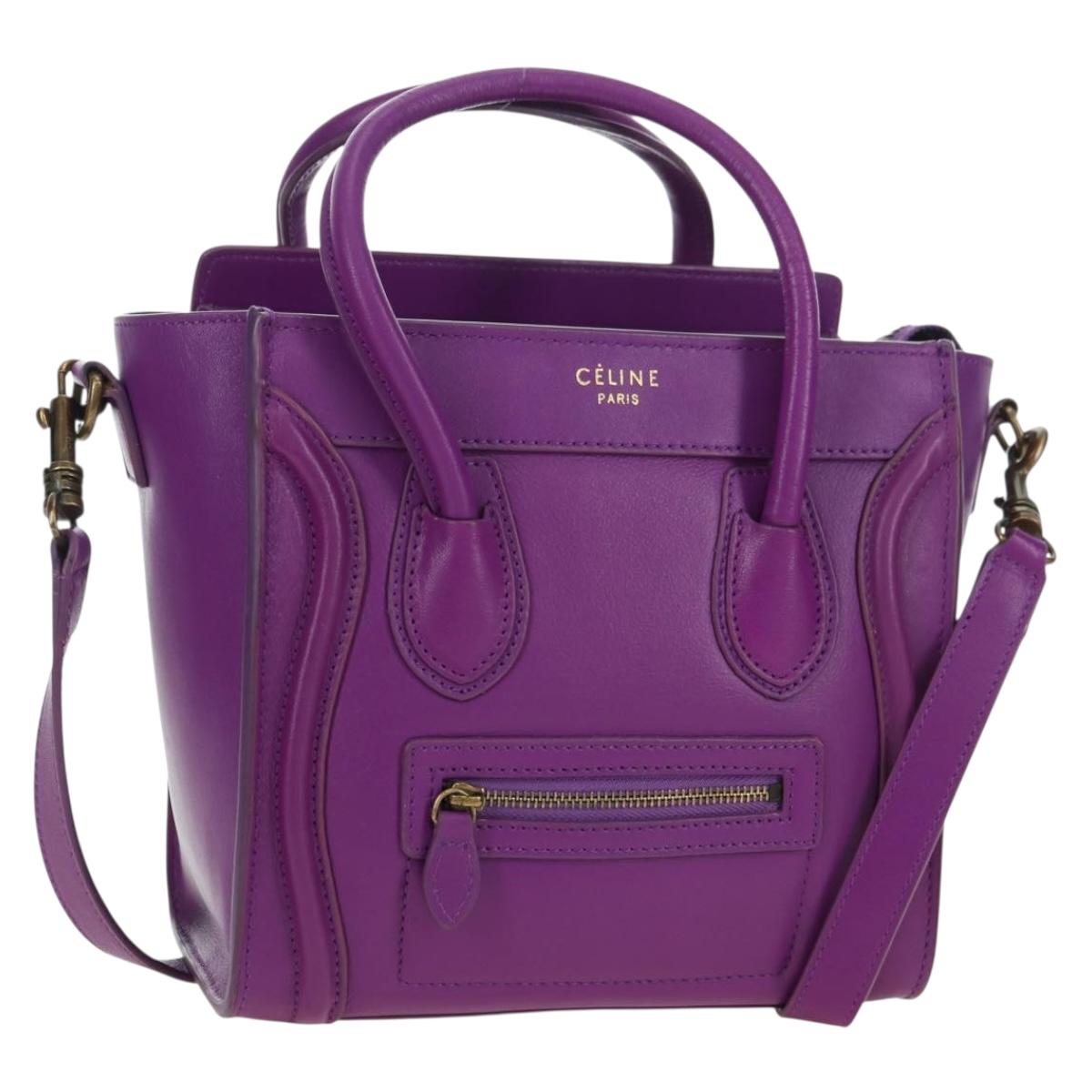 CELINE Luggage Micro Shopper Hand Bag Leather 2way Purple Gold