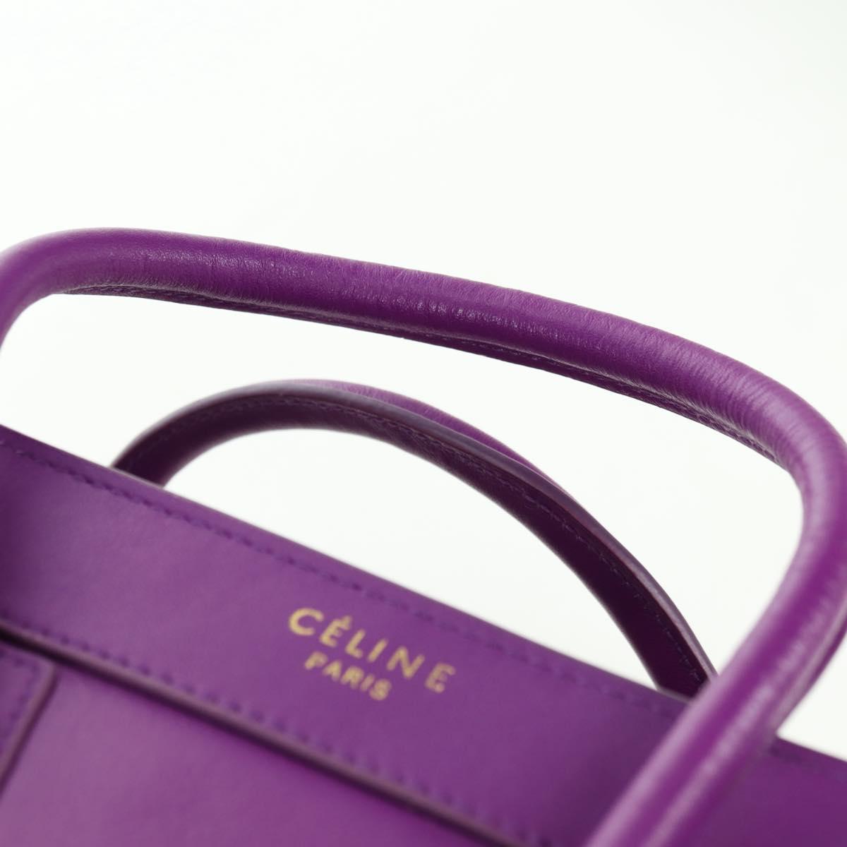 CELINE Luggage Micro Shopper Hand Bag Leather 2way Purple Gold
