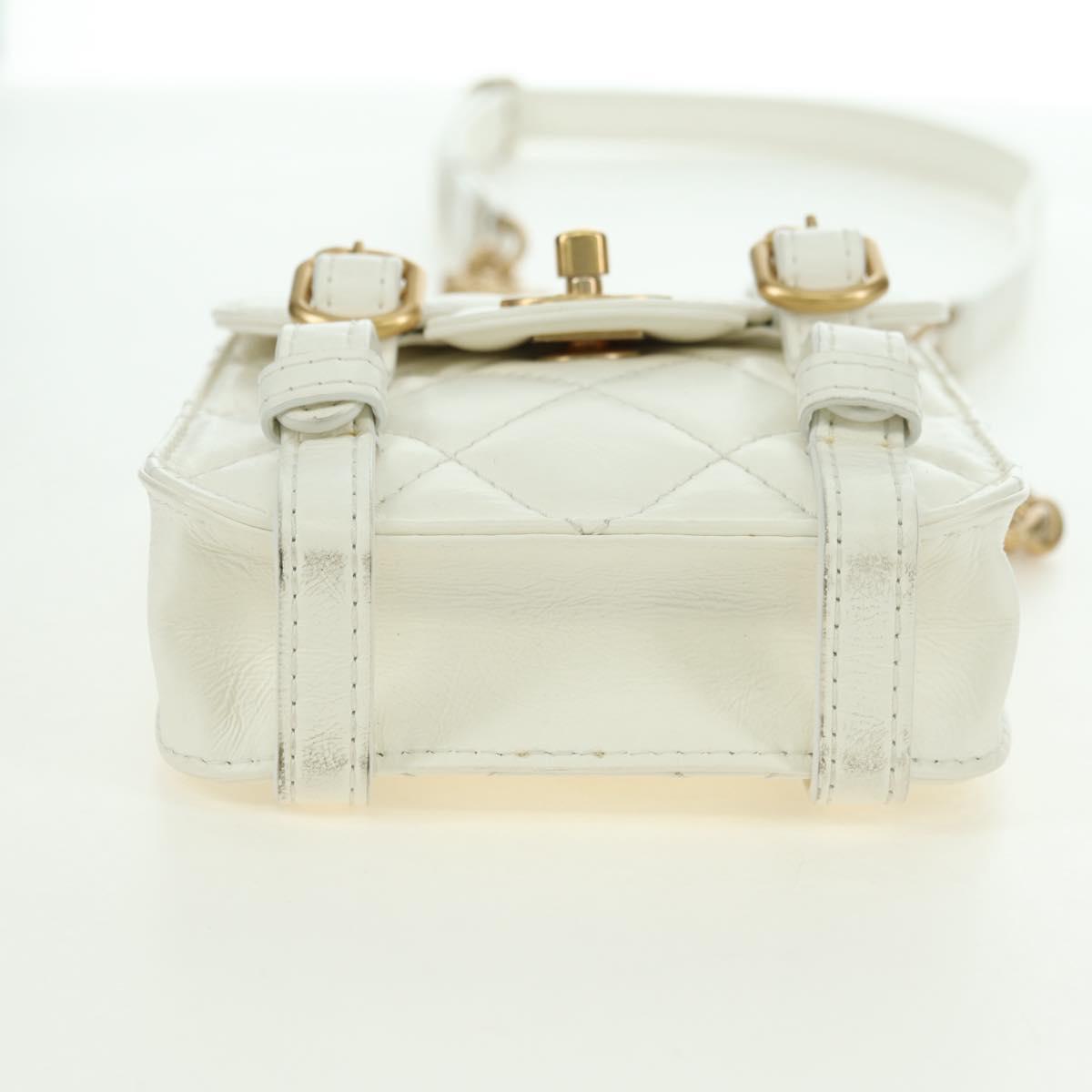 CHANEL Matelasse Chain Shoulder Bag Leather 2way White Gold CC