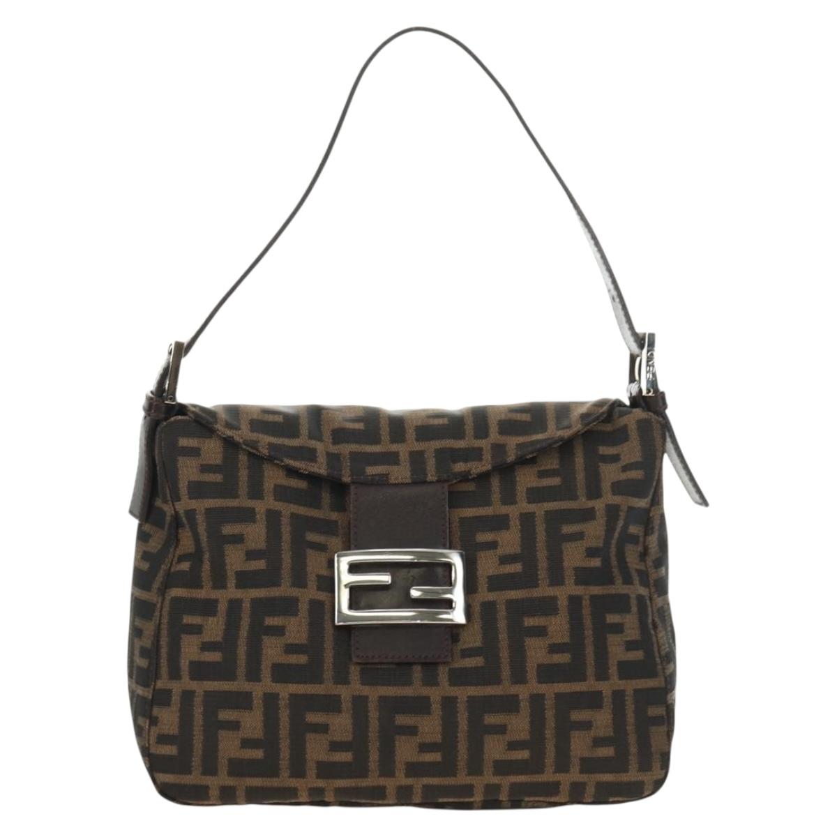 バッグ FENDI mamma baguette shoulder bag zucca FENDI Zucca Canvas Mamma Baguette Shoulder Bag Black Brown Auth