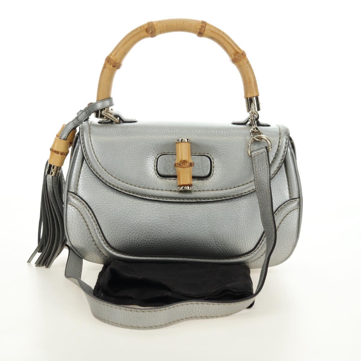 GUCCI Bamboo Hand Bag Leather 2way Gold Silver 254884 Auth 181218V