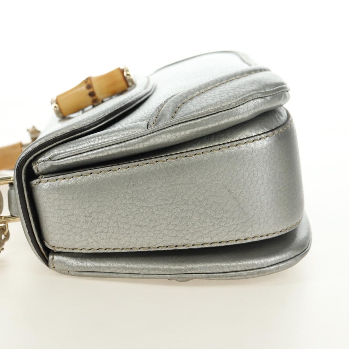 GUCCI Bamboo Hand Bag Leather 2way Gold Silver 254884 Auth 181218V