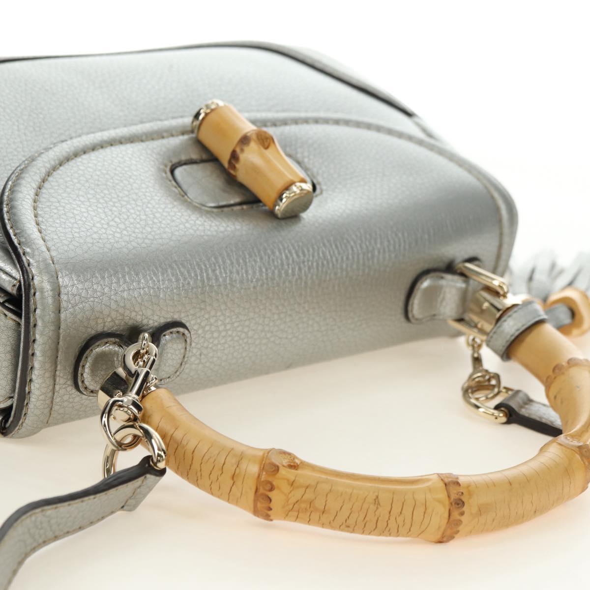 GUCCI Bamboo Hand Bag Leather 2way Gold Silver 254884 Auth 181218V GUCCI Bamboo Hand Bag Leather 2way Gold Silver 254884 Auth 181218V