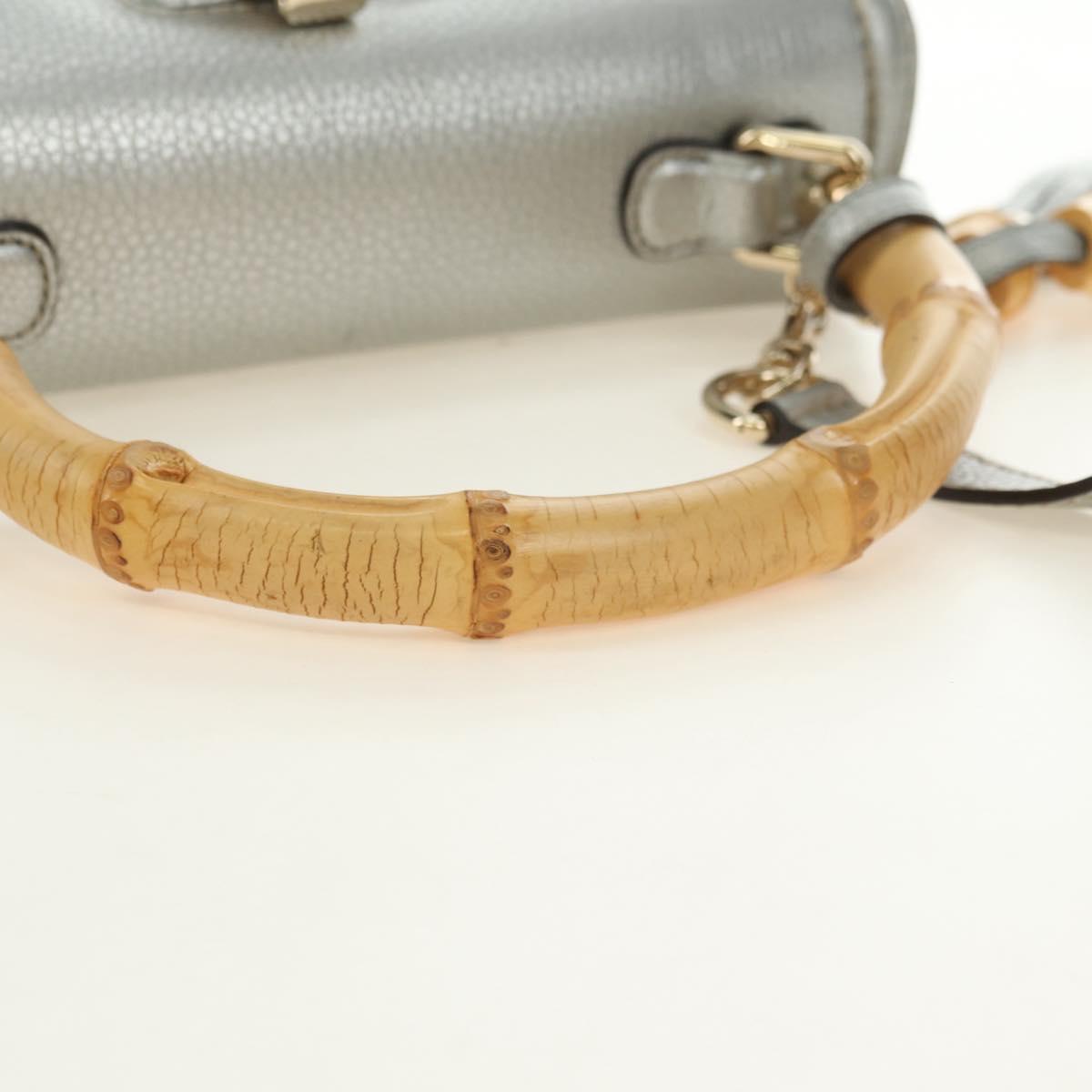 GUCCI Bamboo Hand Bag Leather 2way Gold Silver 254884 Auth 181218V